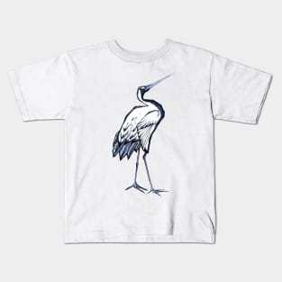Blue Japanese Crane Kids T-Shirt